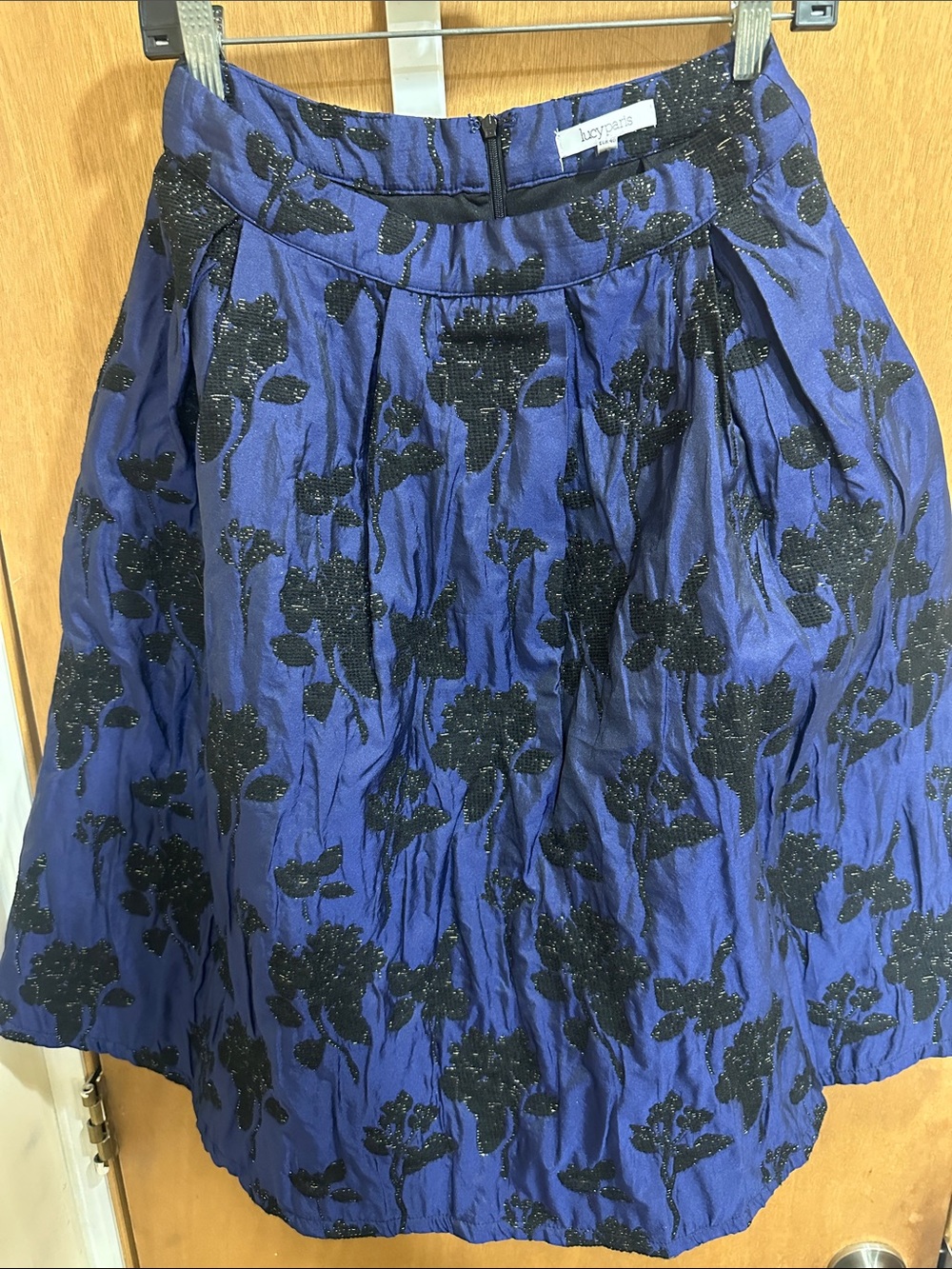 Lucy Paris Blue Floral Full Skirt with Black Glitter Jacquard
